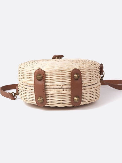 White Round Straw Crossbody Bag