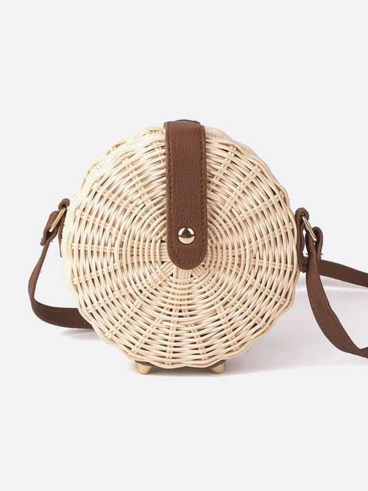 White Round Straw Crossbody Bag