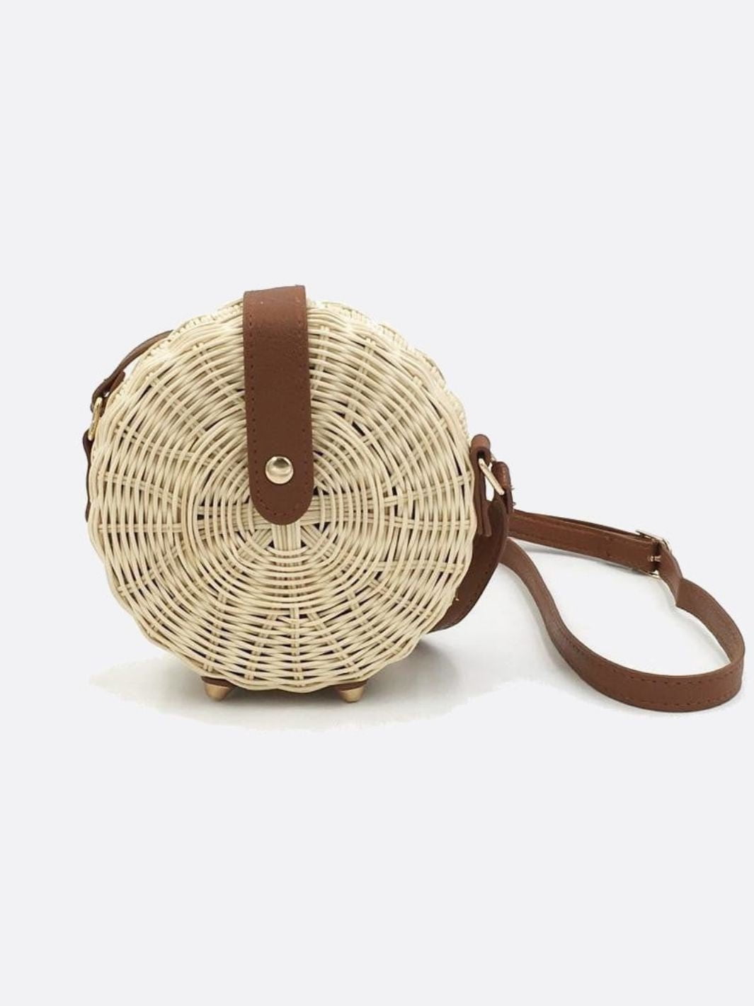 White Round Straw Crossbody Bag