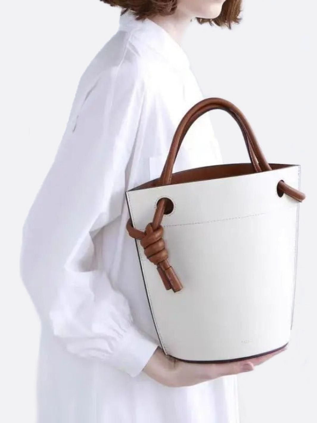 White Vegan Leather Bucket Bag