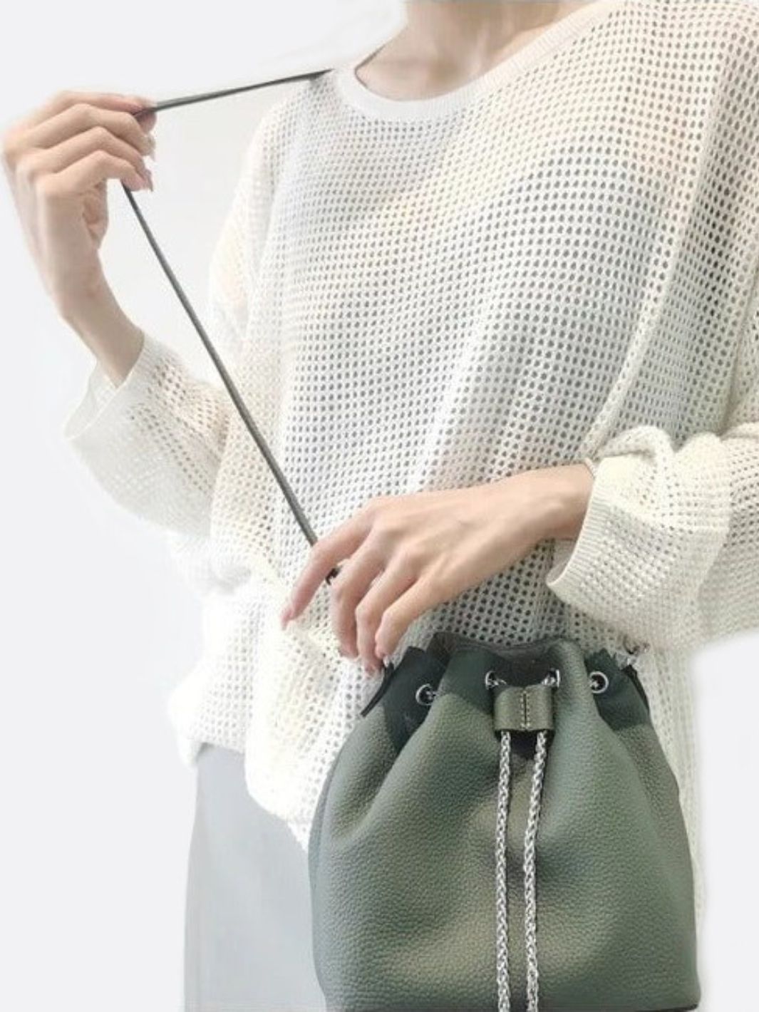 Grained Leather Bucket Bag