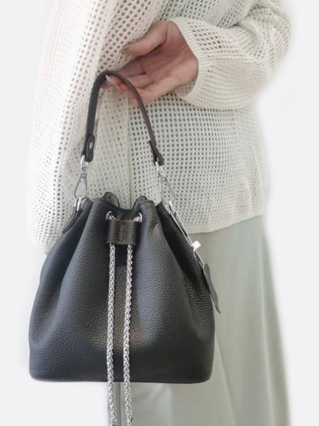 Grained Leather Bucket Bag