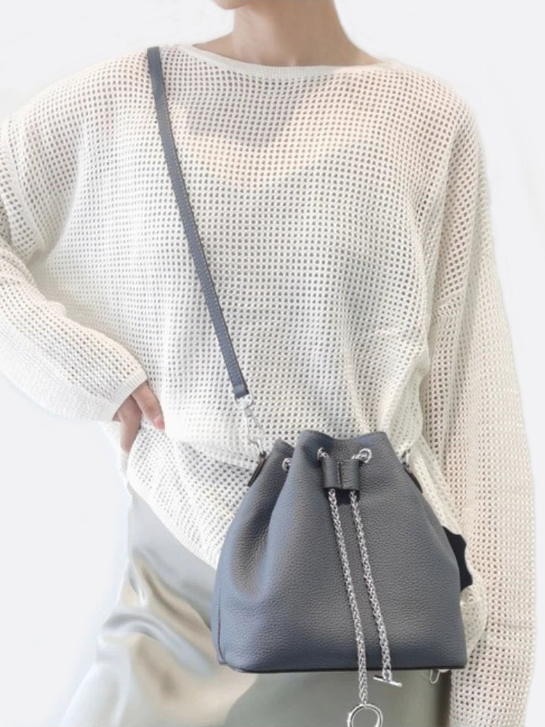 Grained Leather Bucket Bag