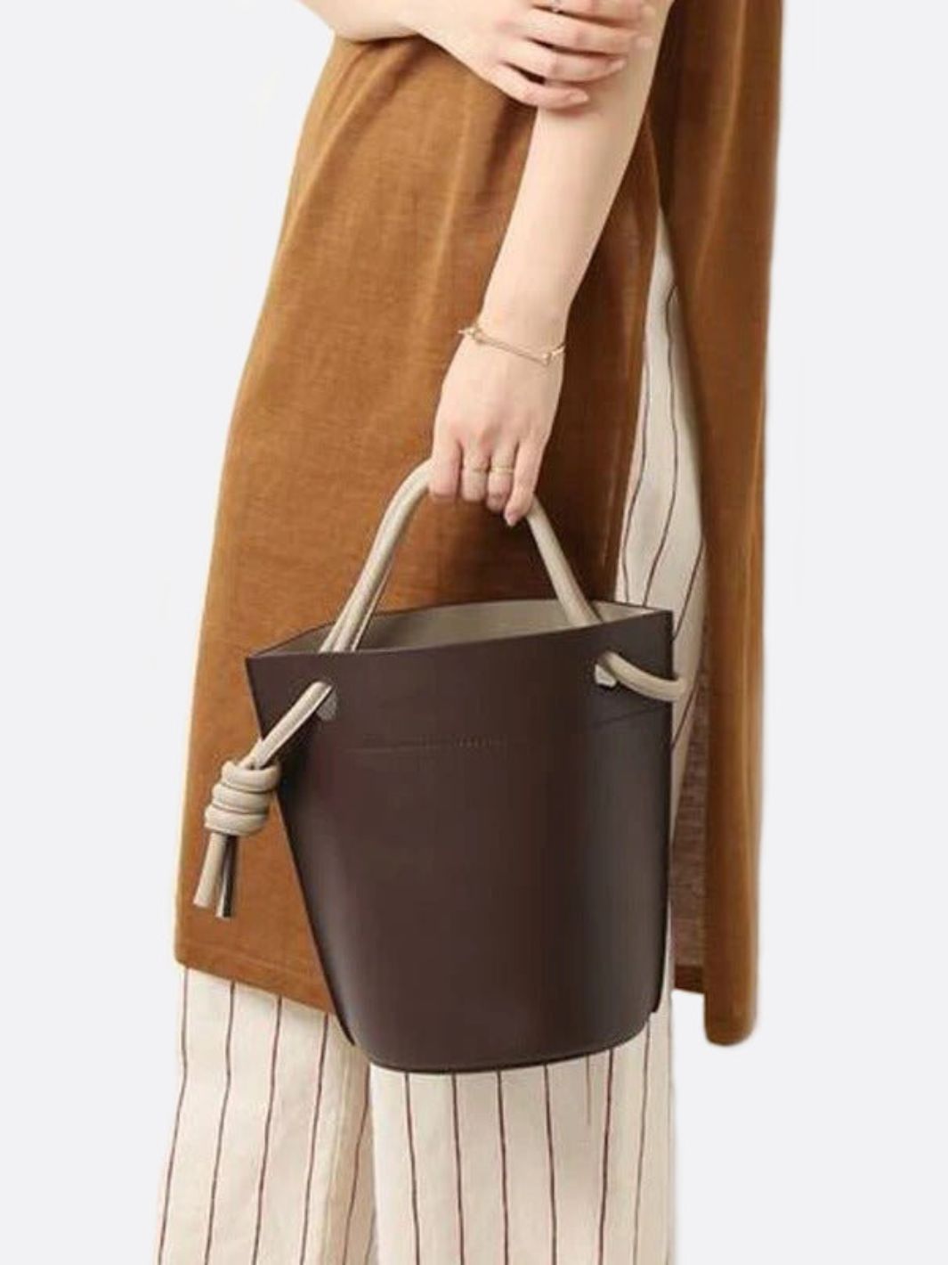 Brown Vegan Leather Bucket Bag