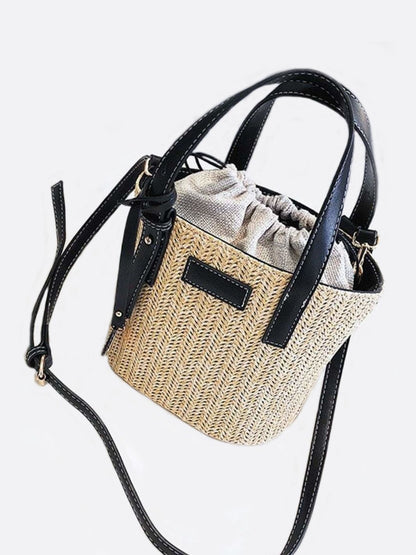 Straw and leather bucket bag