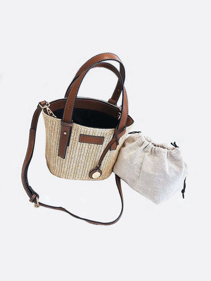 Straw and leather bucket bag