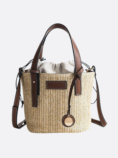 Straw and leather bucket bag