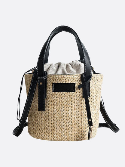 Straw and leather bucket bag