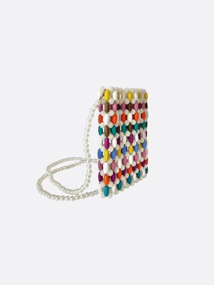 Stylish Beaded Pearl Phone Bag with strap