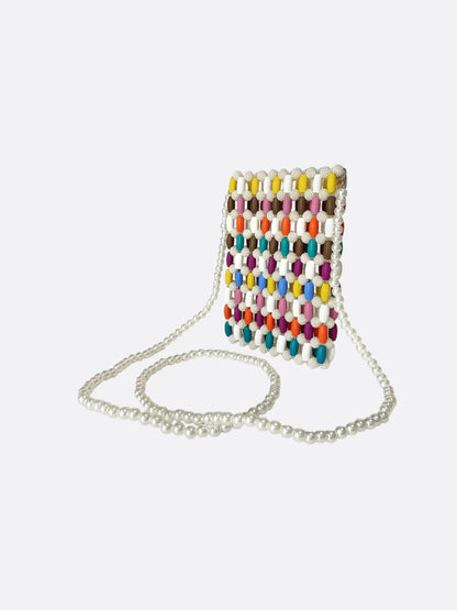 Stylish Beaded Pearl Phone Bag with strap